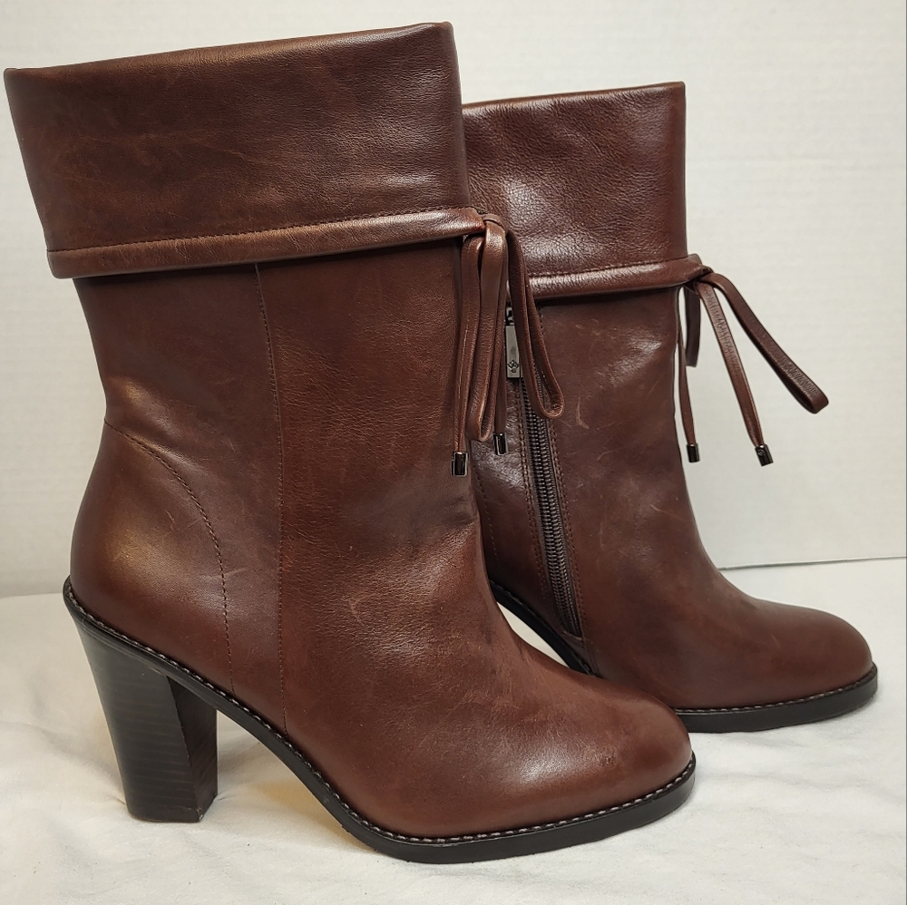 INA Brown Leather Heeled Feminine Classic Old Money Spring Fall Booties